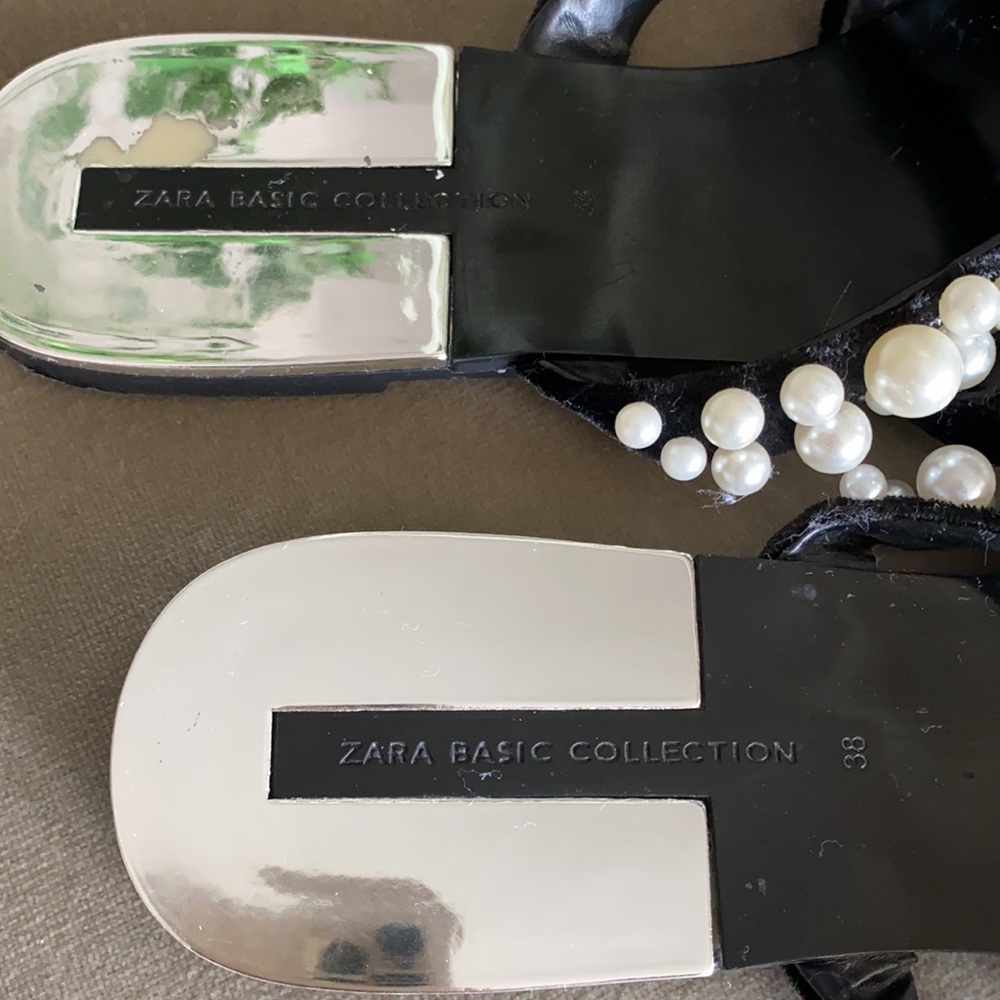 Zara Pearl Slides- Black and Pearl size 38 - Picture 4 of 10